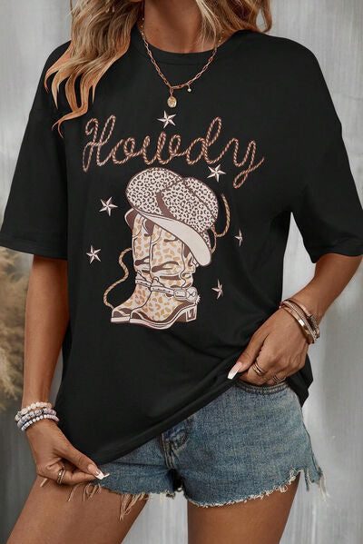 HOWDY Round Neck Short Sleeve T-Shirt