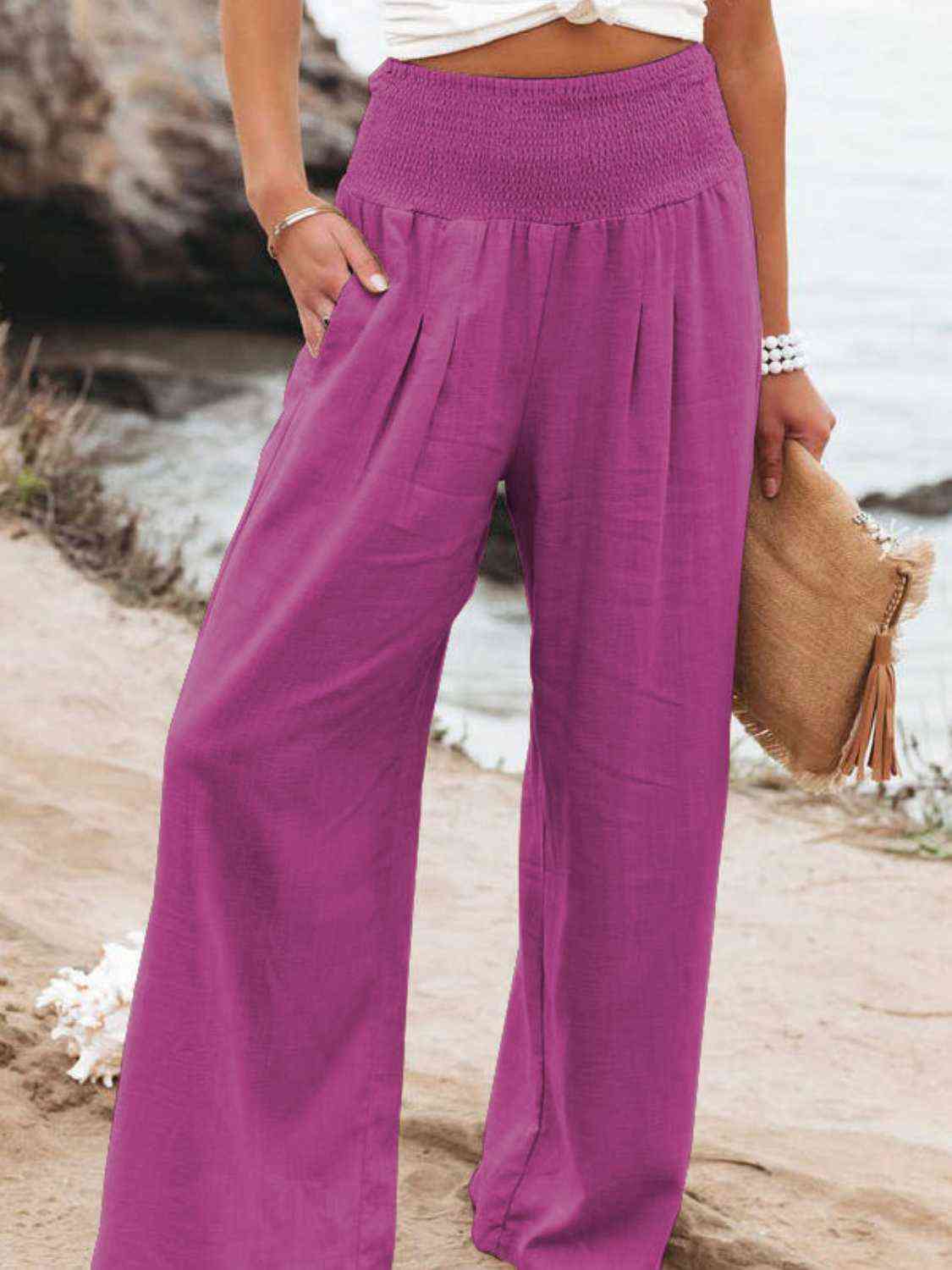 Full Size Smocked Waist Wide Leg Pants