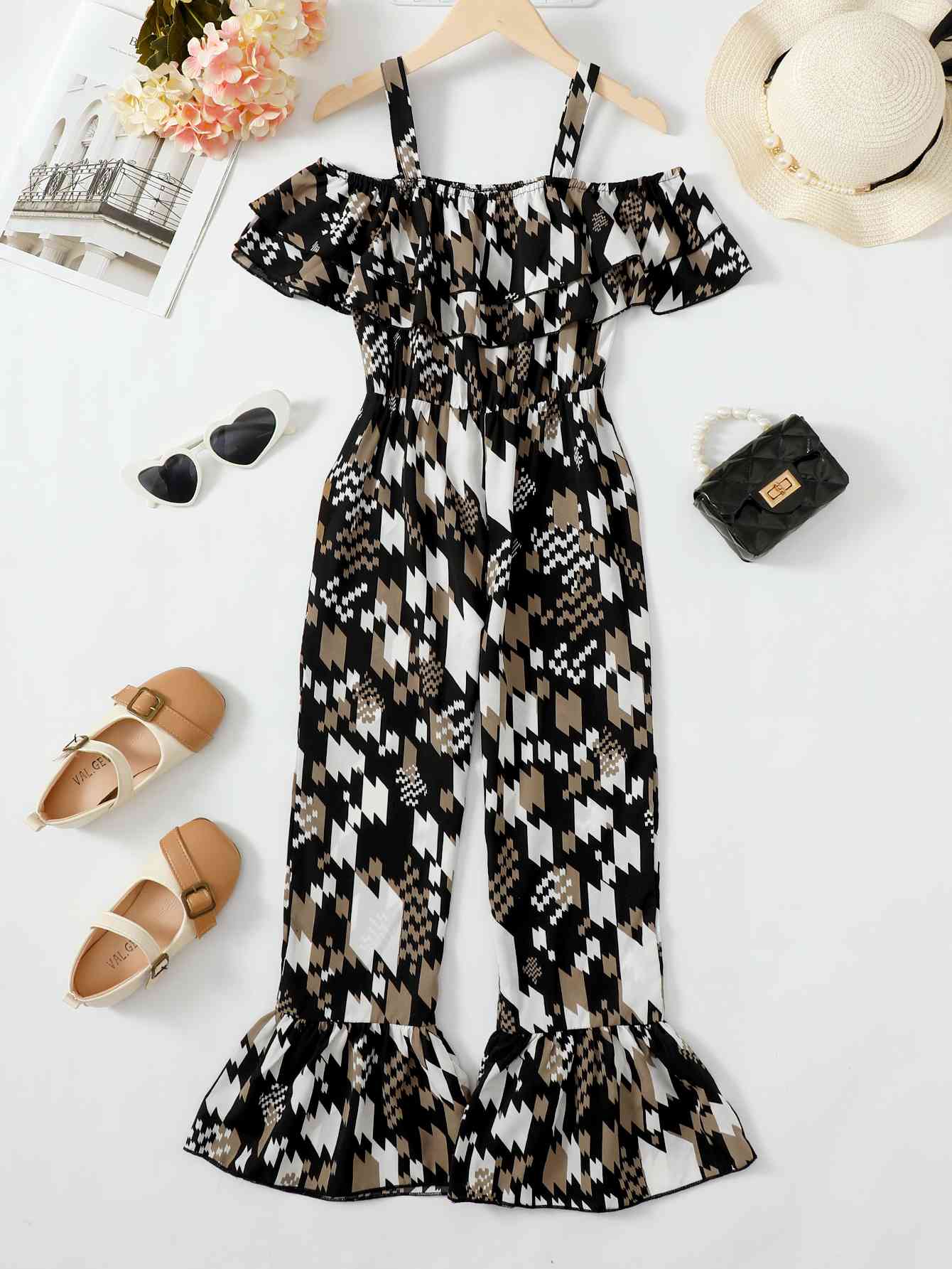 Cold-Shoulder Flare Leg Jumpsuit