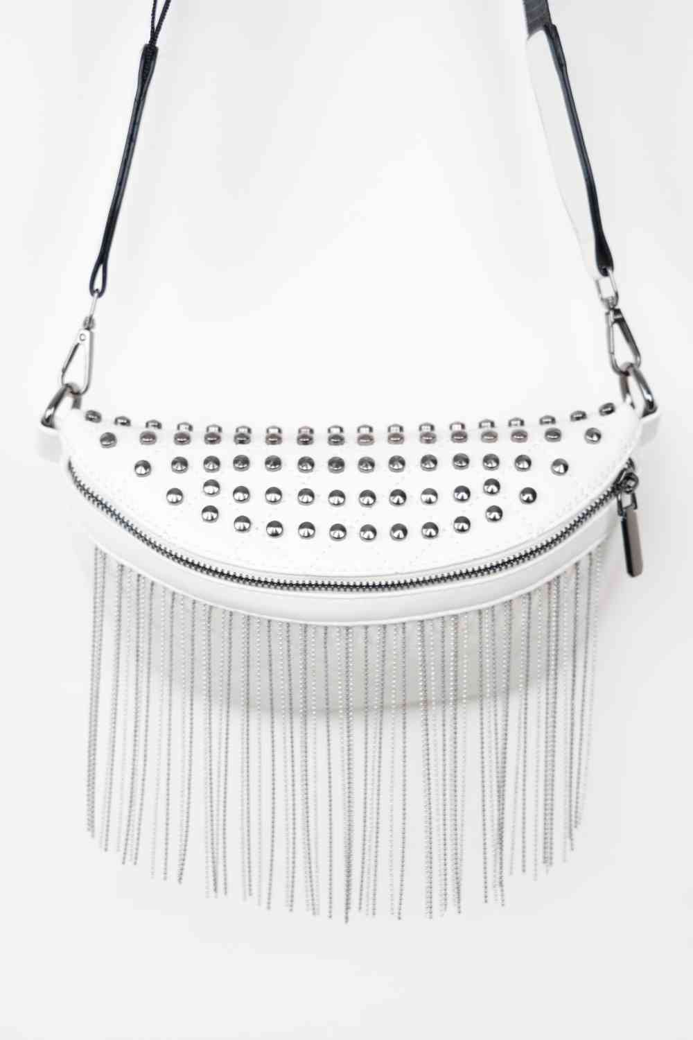 Adored PU Leather Studded Sling Bag with Fringes